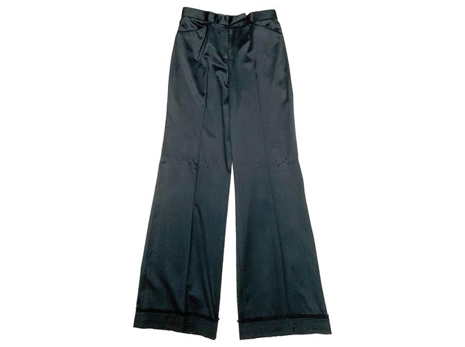 Chanel Pantalón de noche de crepé de lana satinada Negro  ref.245061