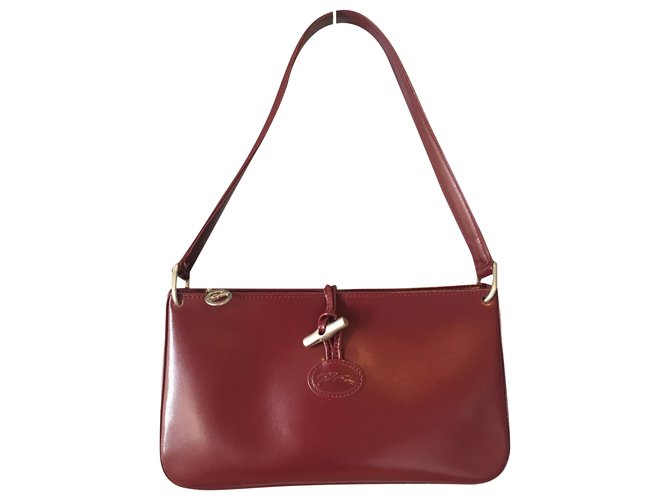 Roseau Vintage Longchamp bag, Reed model, cowhide leather in dark fuchsia / burgundy tones Dark red Fuschia  ref.245105