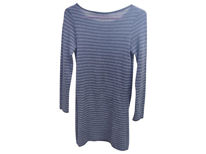 La Fée Maraboutée Gestreiftes Wollstrickkleid Schwarz Grau