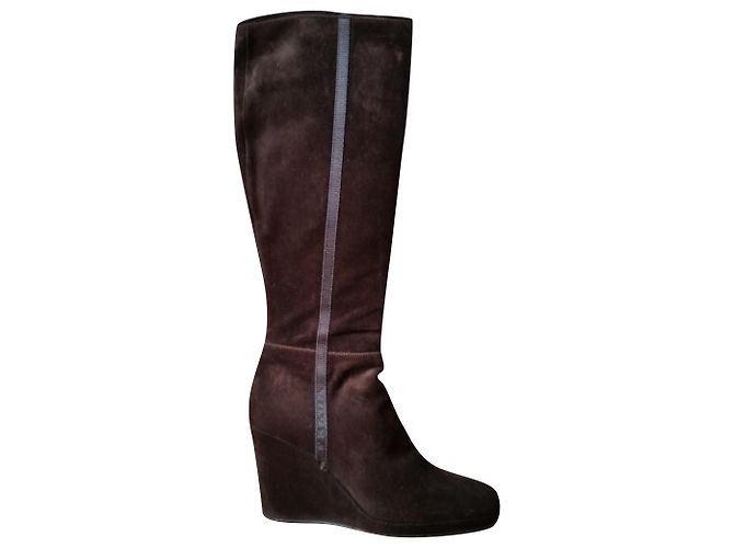 BOTTES COMPENSÉES EN DAIM MARRON PRADA