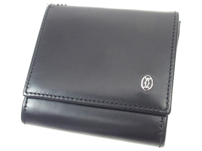 Cartier Black Leather Coin Pouch Pony-style calfskin  ref.245173