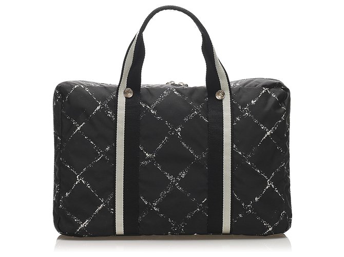 Chanel Black Old Travel Line Nylon Laptop Case White Cloth  ref.245233