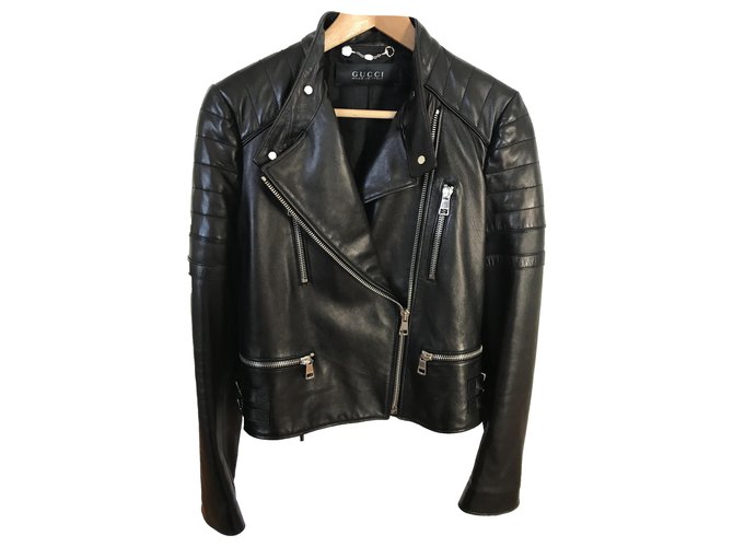Gucci GG Leather Biker Jacket in Black for Men