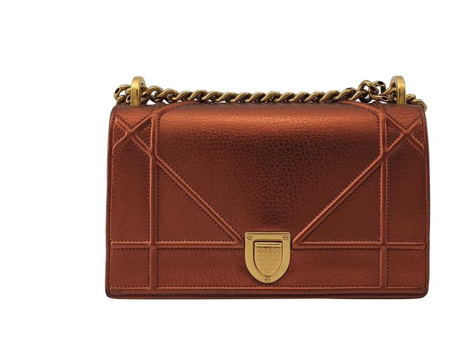 DIOR, Diorama leather crossbody bag Copper  ref.245459