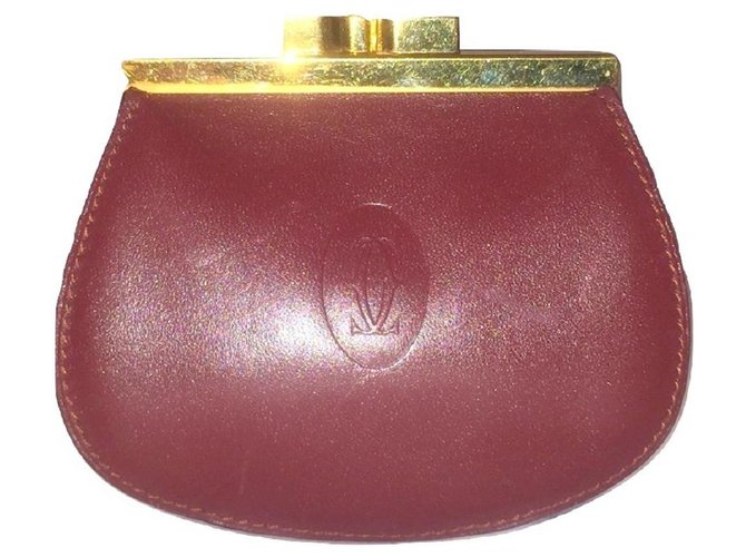 CARTIER vintage wallet Dark red Leather  ref.245465