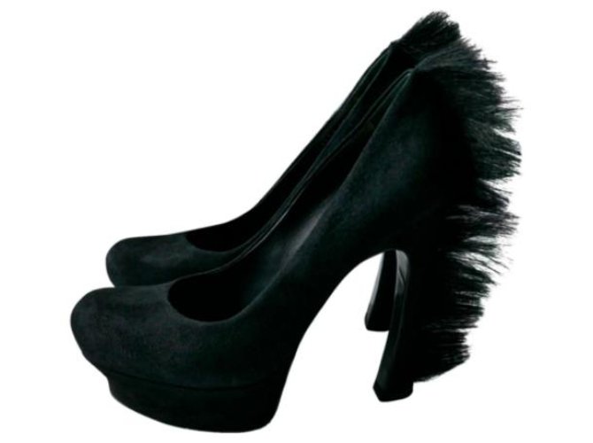 Yves Saint Laurent AW10 Mohawk Palais Fur Back Suede Platform Pumps Black ref.245492 Joli Closet