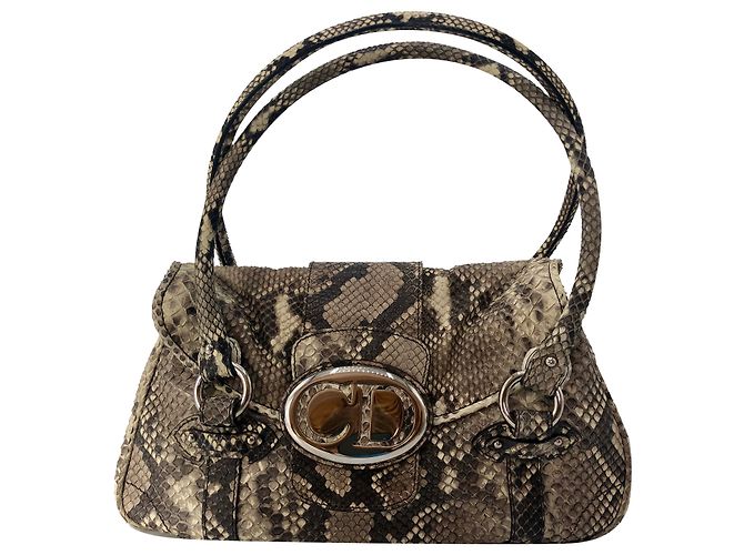 Bolsa de ombro Christian Dior em python bege Multicor