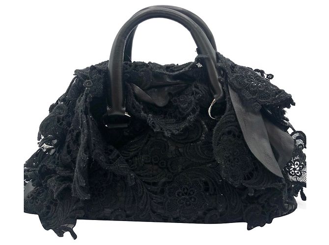 Bolsa Bowler Prada de couro e renda preta Preto
