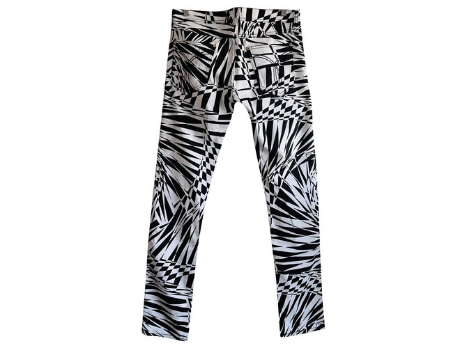 Versace For H&M Un pantalon Coton Elasthane Noir Blanc  ref.245513
