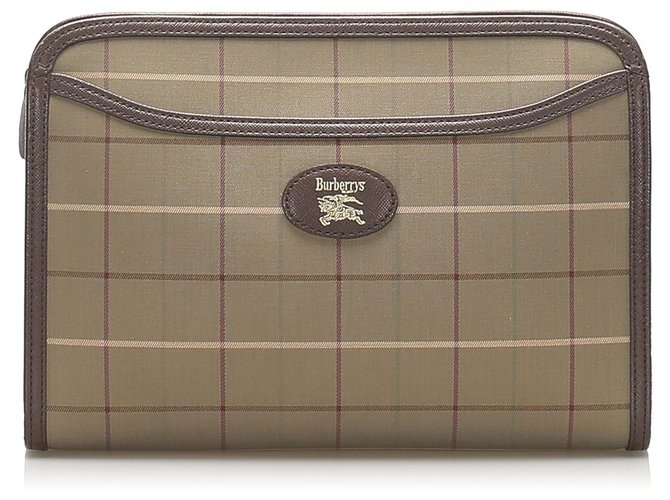 Burberry Brown Canvas Clutch Bag Khaki Leather Cloth Pony-style calfskin Cloth  ref.245635