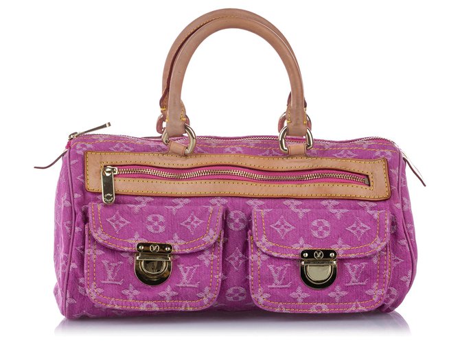 LOUIS VUITTON Neo Speedy Denim Monogram Satchel Bag Pink