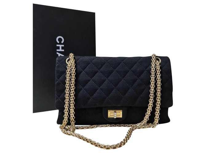 Chanel Black Quilted Jersey Fabric 2.55 Reissue lined Flap Bag Polyamide  ref.245767