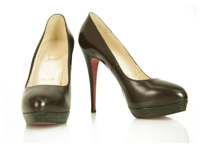 Christian Louboutin 130mm Almond Toe zapatos de plataforma marrón oscuro Talla de tacones 40,5 Castaño Cuero  ref.245771