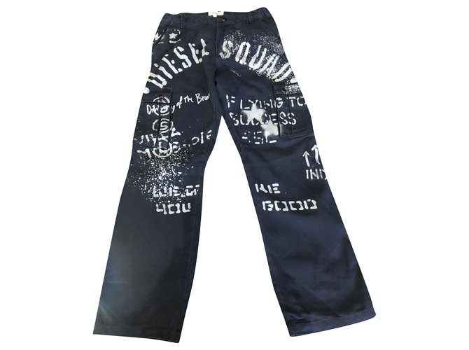 Diesel Pants White Navy blue Cotton  ref.245910