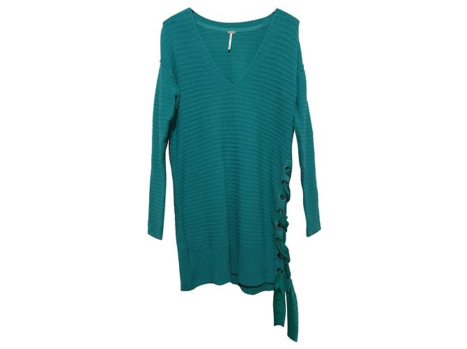 Free People blaue Pullover Tunika Kleid Türkis