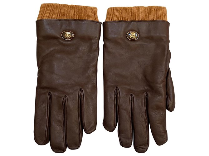 Gucci Felino braune Handschuhe Größe 8,5 Dunkelbraun Leder  ref.246066