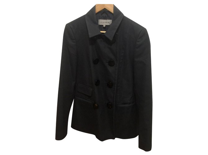 Jigsaw lined breasted short coat Black Cotton Polyurethane  ref.246201