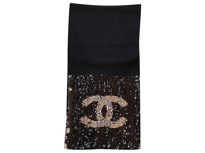 Chanel sciarpe Nero Seta Cachemire
