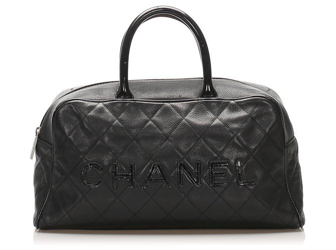 Chanel Black Caviar Travel Bag Preto Couro  ref.246294