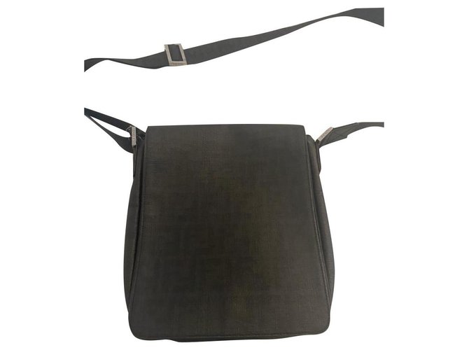 Fendi, Men's shoulder bag Dark grey Leather Polyester  ref.246366