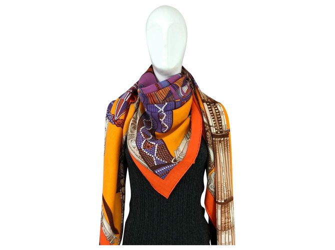 Hermès sciarpe Arancione Cachemire  ref.246379