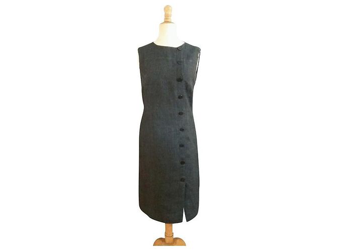 CAROLL Leinenkleid Grau Melange Schwarz
