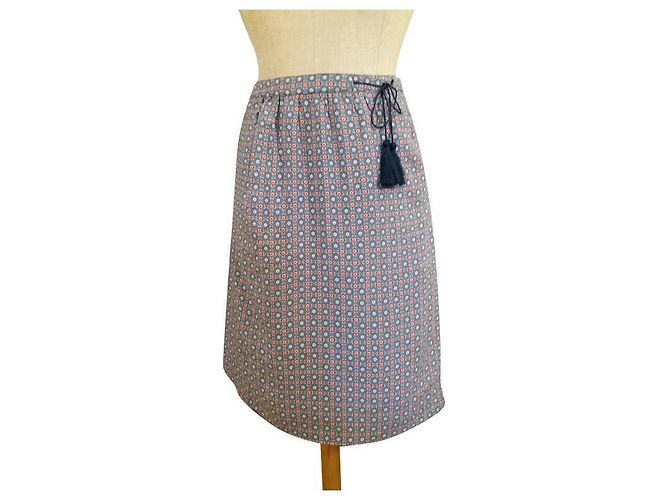 Falda CAROLL estampada de viscosa roja y azul talla 38