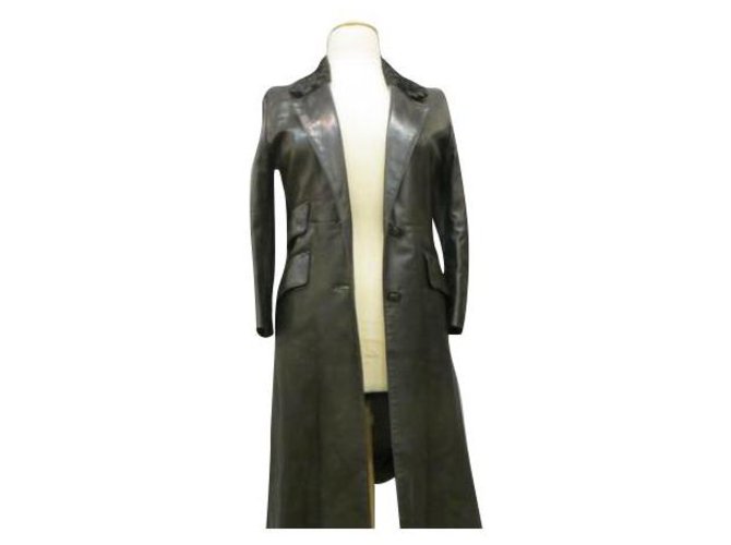 Magnífico abrigo de piel negro Hermès Piel de cordero  ref.246474