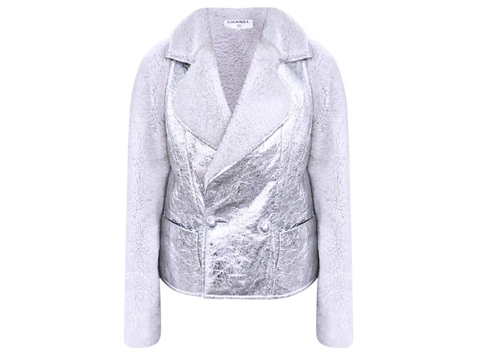 Chanel 12K $ Cosmic shearling giacca Argento Pelliccia  ref.246514