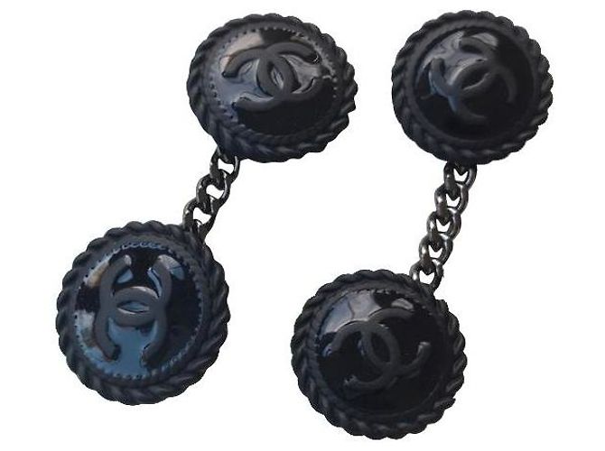 Chanel Abotoaduras Preto Metal