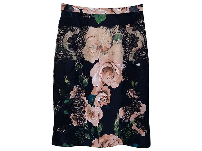 Saia lápis Dolce & Gabbana com estampa de rosas e renda Preto