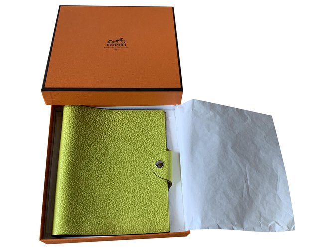 Hermès Clutch-Taschen Hellgrün Leder  ref.246579