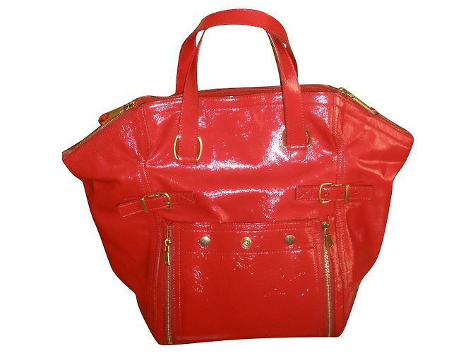 Borsa Yves Saint Laurent YSL Downtown M Rossa in Pelle Vernice Rosso 