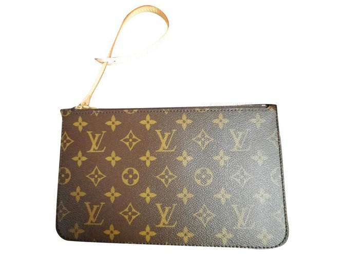 Louis Vuitton, Louis Vuitton Neverfull Pochette Monogram Canva Brown Leather  ref.246588