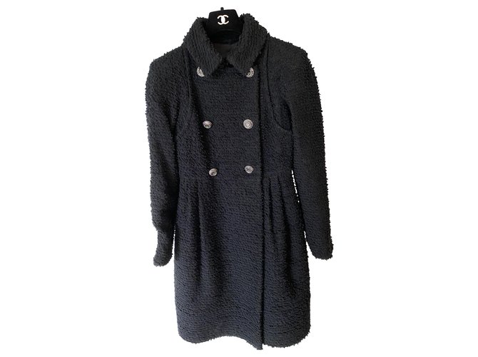 CHANEL BLACK COAT Wool  ref.246605