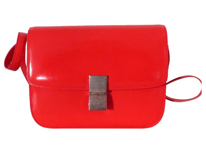 Céline Classic Box Mittlere Tasche Rot Leder  ref.246646