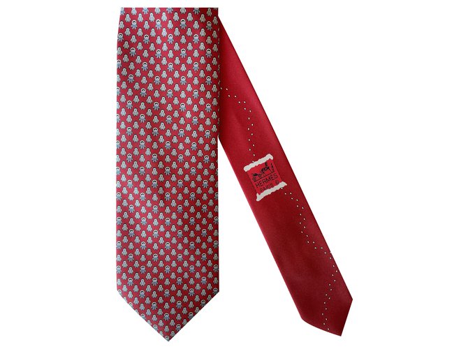 Gravata de sarja Hermès Pingloo Vermelho Seda  ref.246650