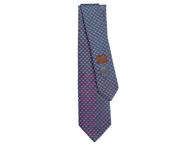 Corbata Hermès 7 Atrapasueños Rosa Azul Seda  ref.246654