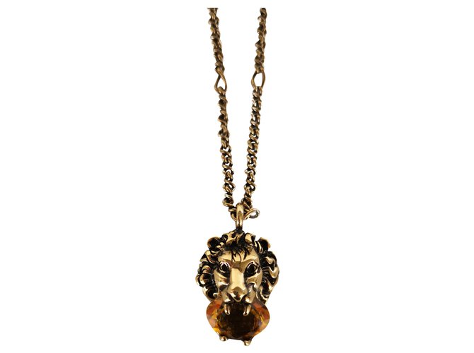 Gucci Lionhead necklace with Swarovski crystal Yellow Metal  -  Joli Closet