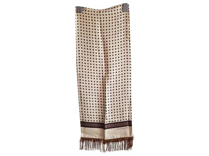 Louis Vuitton Sciarpe da uomo Beige Marrone scuro Raso