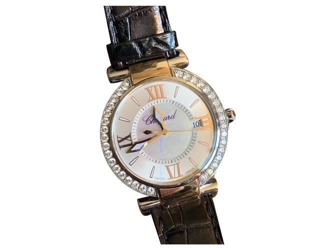 Chopard Imperial Black Cream Leather Steel Pink gold  ref.246707