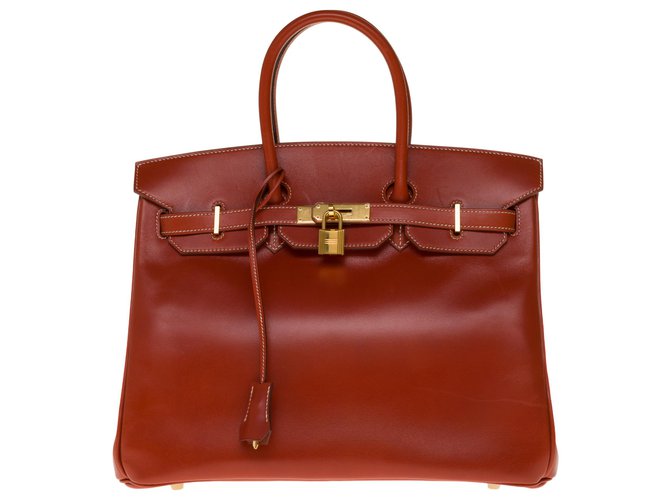 Hermès Eccezionale e rara borsa Hermes Birkin 30 cm in cuoio box brick, finiture in metallo placcato oro Rosso Pelle  ref.246733