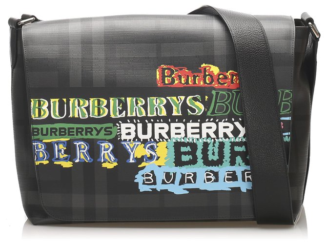 Burberry Black Printed Smoke Check Coated Canvas Crossbody Preto Multicor Lona Pano  ref.246849