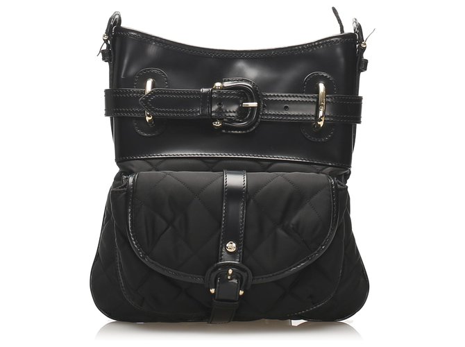 Burberry Black Quilted Nylon Crossbody Bag Leather Pony-style calfskin Cloth  ref.246884