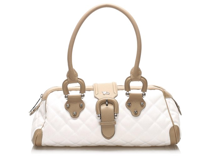 Burberry Brown Quilted Manor Nylon Shoulder Bag White Beige Leather Pony-style calfskin Cloth  ref.246900
