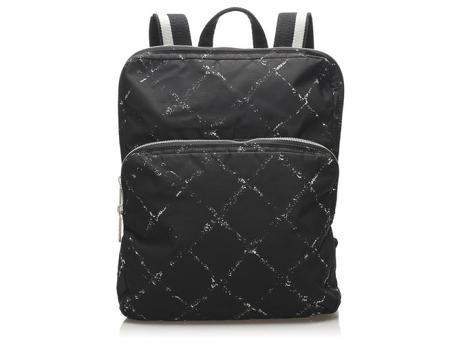Chanel Black Old Travel Line Nylon Backpack White Cloth ref.246904