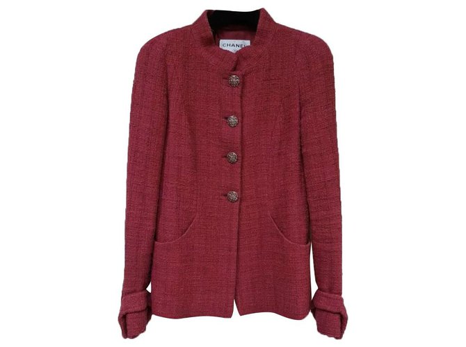 Chanel 12A Paris Bombay Gripoix Button Boucle Blazer Jacket Red Cotton  ref.246995