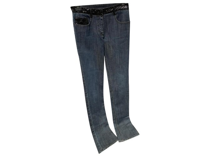 Chanel jeans Coton Noir Bleu  ref.247054
