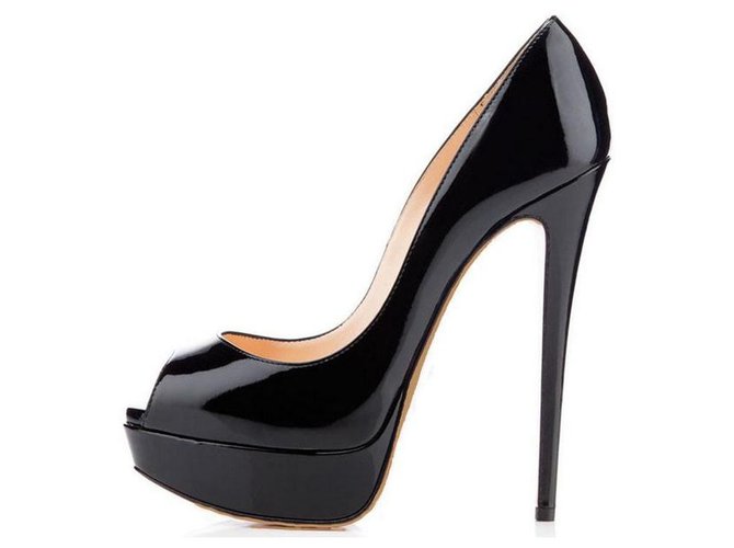 Christian Louboutin lady peep new Black Varnish ref.247092 Christian Louboutin lady peep new Black Varnish ref.247092