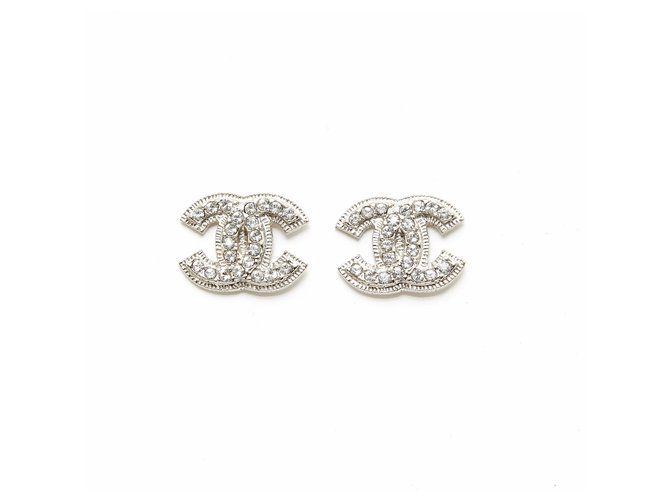 Chanel - Silver & Crystal 'CC' Turnlock Earrings Large